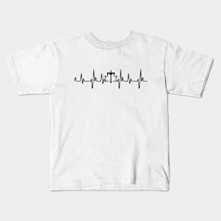 Black Heartbeat three crosses at crucifixion Christian easter Kids T-Shirt